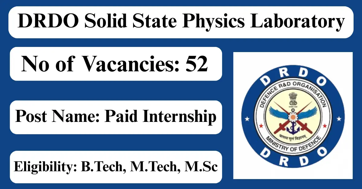 DRDO SSPL Paid Internship Recrui