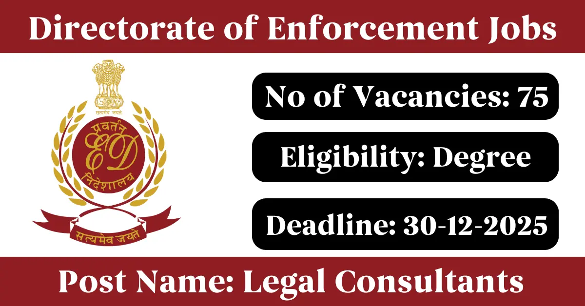 Directorate of Enforcement Legal Consultants Recruitment