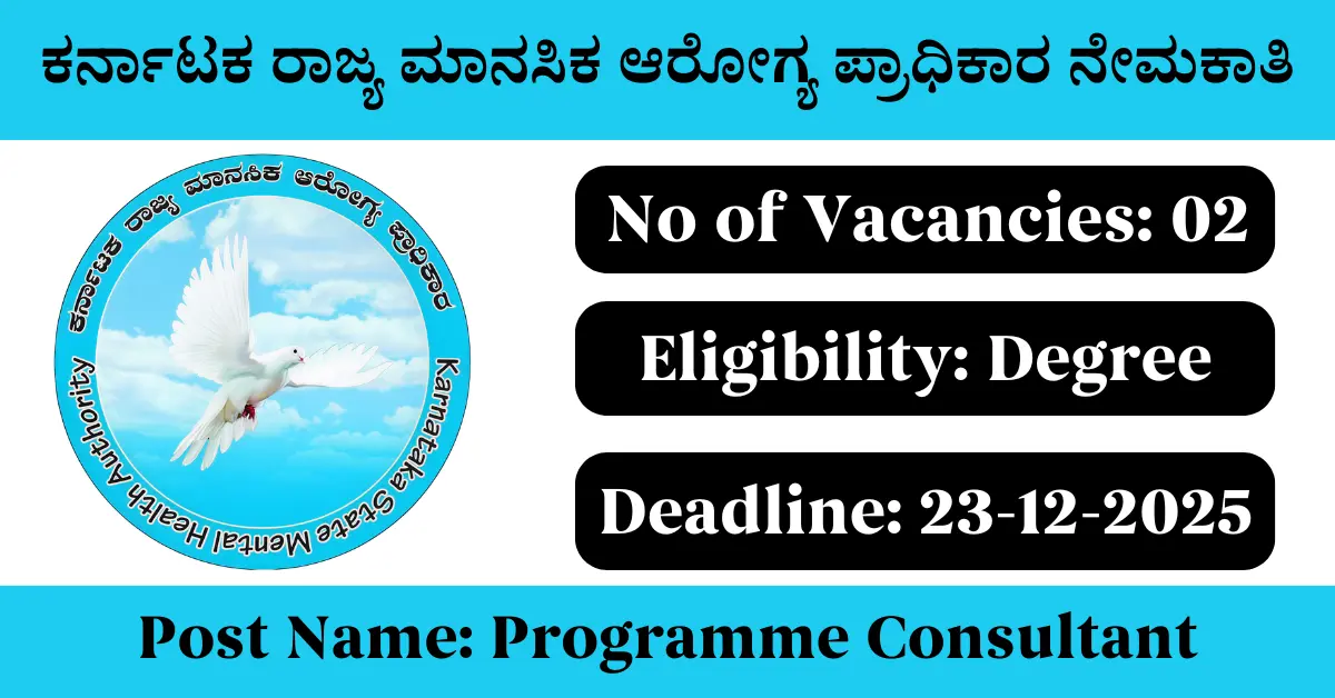 Karnataka State Mental Health Authority Programme Consultant Posts Recruitment