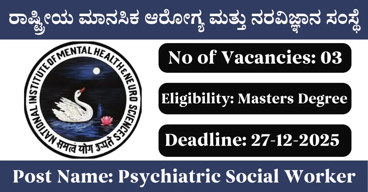 NIMHANS Psychiatric Social Worker Posts