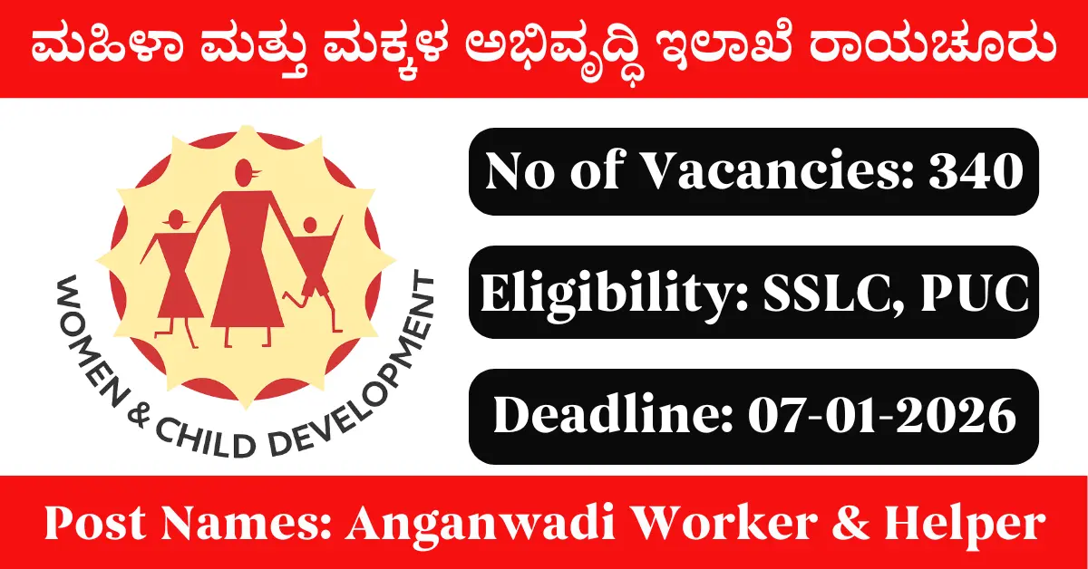 WCD Raichur Anganwadi Worker Helper Recruitment